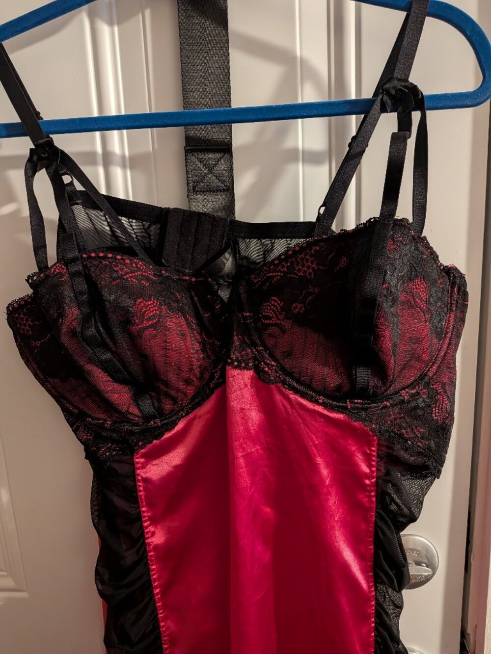 Torrid NWOT Hot Pink Satin & Black Lace Underwire Babydoll Lingerie - Size 5 / 5